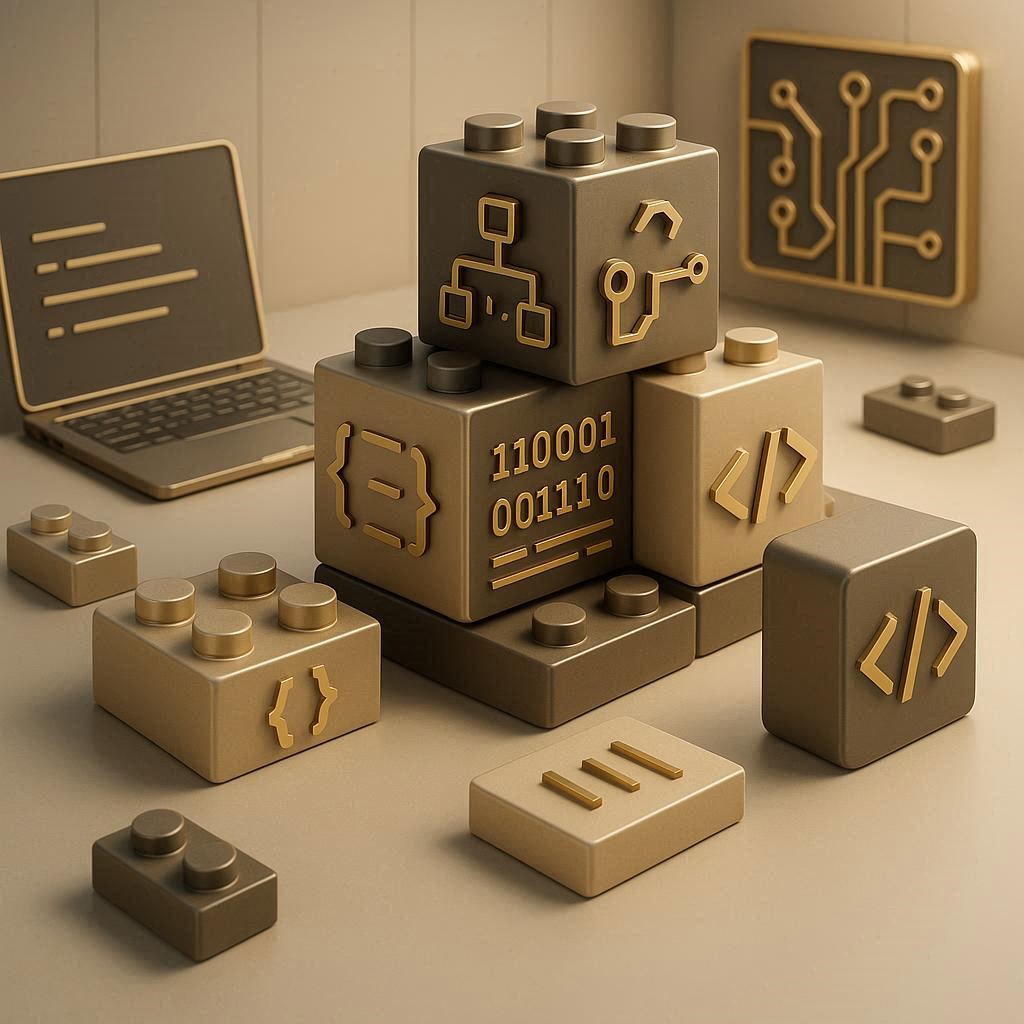 小さな知識を組み立てるブロック型の教材イメージ